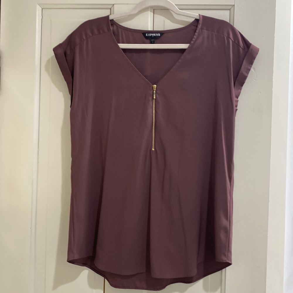 Express Silky Zipper Blouse Top Size Large